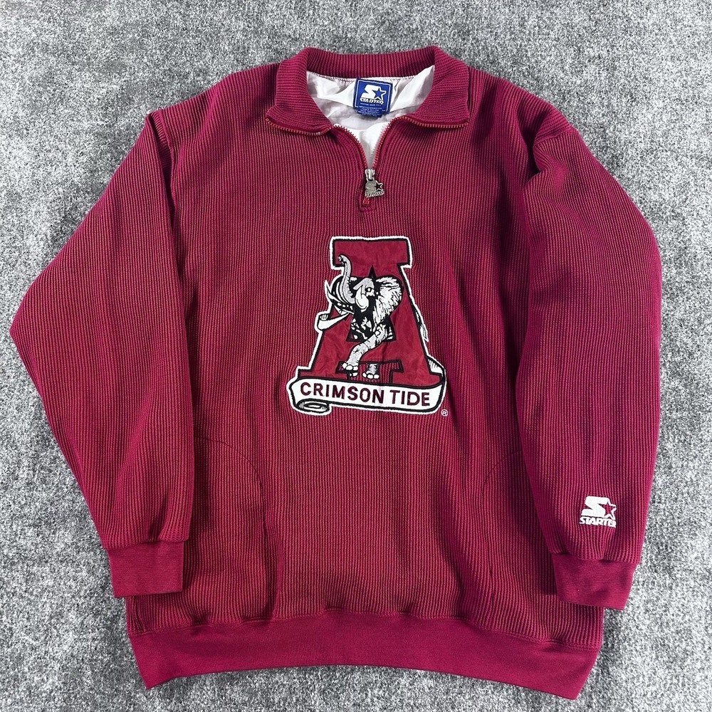 Starter VTG 90 Alabama Crimson Tide Lined 1/4 Zip Waffle Pullover Mens XL
